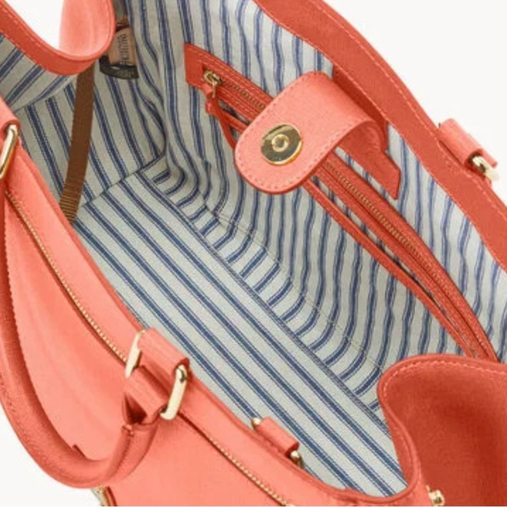 Dooney & Bourke Saffiano Zip Satchel Blue Handbag Color-Coral - Picture 4 of 4